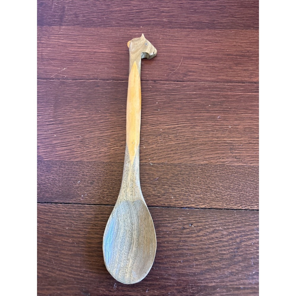 Hand Carved Folk Art Rustic Serving Spoon with Giraffe Handle